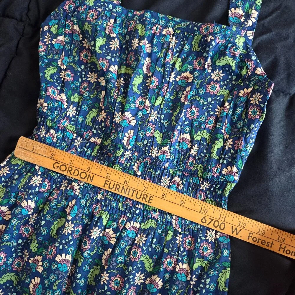 LOFT Blue Floral Shirred Flounce Maxi Dress 100% Cotton Sz XXS - Picture 9 of 9